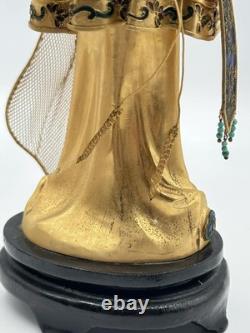 Vintage Chinese Cloisonné Gilt Filigree Lady Figurine Lantern Leizu Style 10.25 Vintage Chinese Cloisonné Gilt Filigree Lady Figurine Lantern Leizu Style 10.25