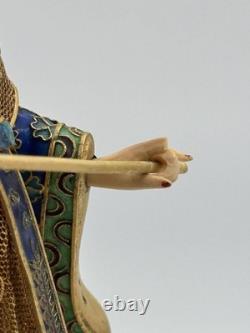 Vintage Chinese Cloisonné Gilt Filigree Lady Figurine Lantern Leizu Style 10.25
