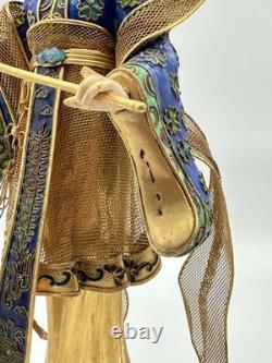 Vintage Chinese Cloisonné Gilt Filigree Lady Figurine Lantern Leizu Style 10.25
