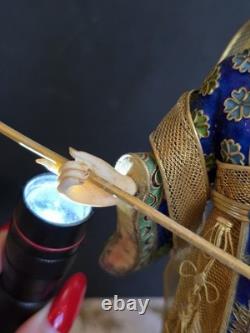 Vintage Chinese Cloisonné Gilt Filigree Lady Figurine Lantern Leizu Style 10.25