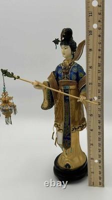 Vintage Chinese Cloisonné Gilt Filigree Lady Figurine Lantern Leizu Style 10.25