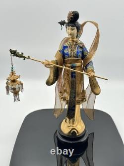 Vintage Chinese Cloisonné Gilt Filigree Lady Figurine Lantern Leizu Style 10.25