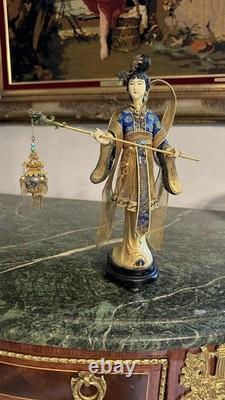 Vintage Chinese Cloisonné Gilt Filigree Lady Lantern Figure Leizu Style 10.25