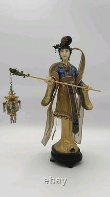 Vintage Chinese Cloisonné Gilt Filigree Lady Lantern Figure Leizu Style 10.25
