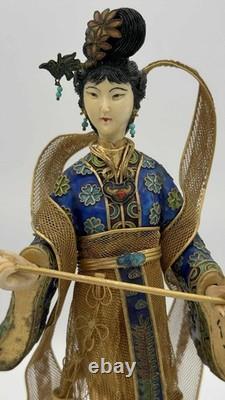 Vintage Chinese Cloisonné Gilt Filigree Lady Lantern Figure Leizu Style 10.25