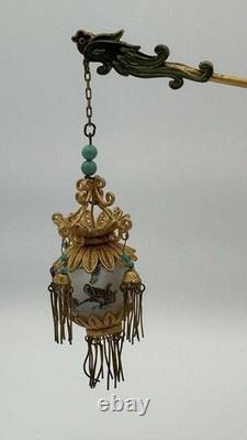 Vintage Chinese Cloisonné Gilt Filigree Lady Lantern Figure Leizu Style 10.25