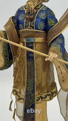 Vintage Chinese Cloisonné Gilt Filigree Lady Lantern Figure Leizu Style 10.25