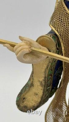 Vintage Chinese Cloisonné Gilt Filigree Lady Lantern Figure Leizu Style 10.25