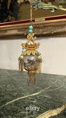 Vintage Chinese Cloisonné Gilt Filigree Lady Lantern Figure Leizu Style 10.25