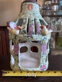 Vintage Chinese Dayazhai Style Porcelain Birdcage Lantern Wisteria 3D Birds