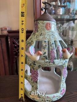 Vintage Chinese Dayazhai Style Porcelain Birdcage Lantern Wisteria 3D Birds