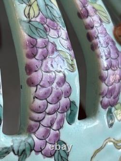 Vintage Chinese Dayazhai Style Porcelain Birdcage Lantern Wisteria 3D Birds