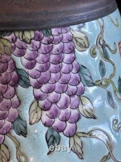 Vintage Chinese Dayazhai Style Porcelain Birdcage Lantern Wisteria 3D Birds