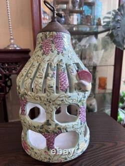 Vintage Chinese Dayazhai Style Porcelain Birdcage Lantern Wisteria 3D Birds