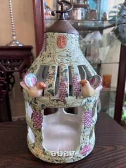 Vintage Chinese Dayazhai Style Porcelain Birdcage Lantern Wisteria 3D Birds