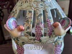 Vintage Chinese Dayazhai Style Porcelain Birdcage Lantern Wisteria 3D Birds