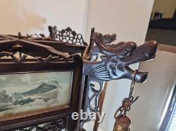 Vintage Chinese Hanging Lantern Ceiling Light Painted Glass Panels Landscapes