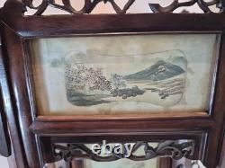 Vintage Chinese Hanging Lantern Ceiling Light Painted Glass Panels Landscapes