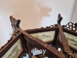 Vintage Chinese Hanging Lantern Ceiling Light Painted Glass Panels Landscapes