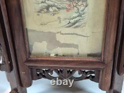 Vintage Chinese Hanging Lantern Ceiling Light Painted Glass Panels Landscapes