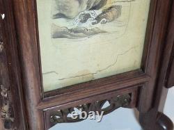 Vintage Chinese Hanging Lantern Ceiling Light Painted Glass Panels Landscapes