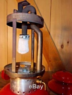 Vintage Coleman 200A Lantern With Red Metal Case Instructions Extra Parts