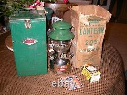 Vintage Coleman 202 lantern with box and metal carry case