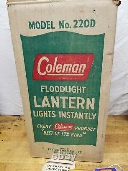 Vintage Coleman 220D Double Mantle Lantern 1950 UNFIRED with Box NOS