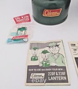 Vintage Coleman 220F Lantern with Metal Guillotine Case & Paperwork