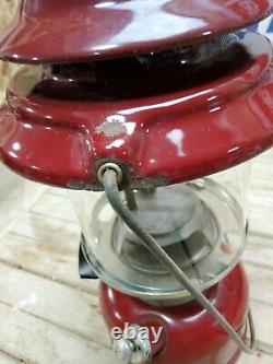 Vintage Coleman 286a Red Burgundy Single Mantle Adjustable Camping Lantern Great