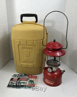 Vintage Coleman Camping Lamp Model 200A Red Lantern With Gold Clamshell Case