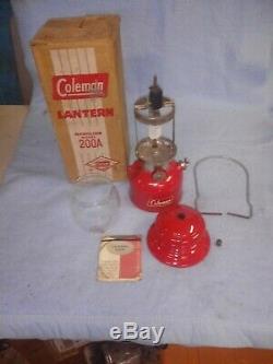 Vintage Coleman Camping Lantern 200A Red In Box 5- 60 Very good Shape