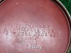 Vintage Coleman Lantern Maroon Burgundy Single Mantle Model 200A Untested 2/62