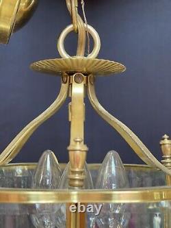 Vintage Colonial Brass Lantern Beveled Curved Glass 3 Light 10 Hall Light
