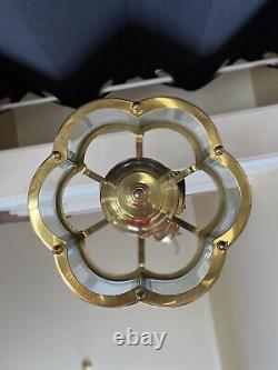 Vintage Colonial Brass Lantern Beveled Curved Glass 3 Light 10 Hall Light