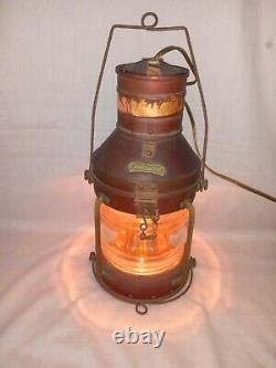 Vintage Copper & Brass Anchor Maritime Ship Oil Lantern Electric Lamp Converted