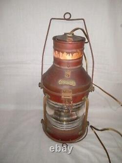 Vintage Copper & Brass Anchor Maritime Ship Oil Lantern Electric Lamp Converted