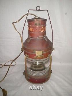 Vintage Copper & Brass Anchor Maritime Ship Oil Lantern Electric Lamp Converted