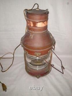 Vintage Copper & Brass Anchor Maritime Ship Oil Lantern Electric Lamp Converted