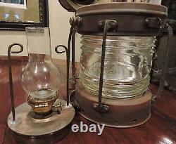 Vintage Copper & Brass Anchor Maritime Ship Oil Lantern Light Glass Chimney NICE