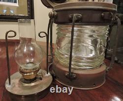 Vintage Copper & Brass Anchor Maritime Ship Oil Lantern Light Glass Chimney NICE