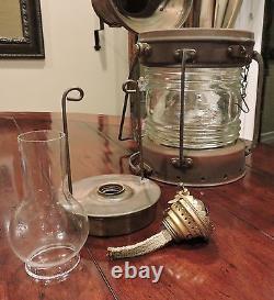 Vintage Copper & Brass Anchor Maritime Ship Oil Lantern Light Glass Chimney NICE