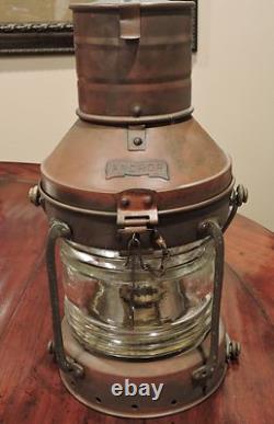 Vintage Copper & Brass Anchor Maritime Ship Oil Lantern Light Glass Chimney NICE