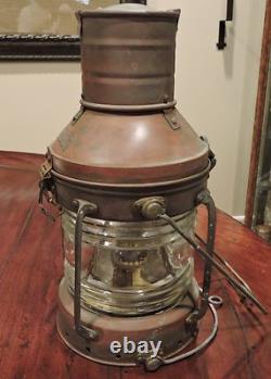 Vintage Copper & Brass Anchor Maritime Ship Oil Lantern Light Glass Chimney NICE