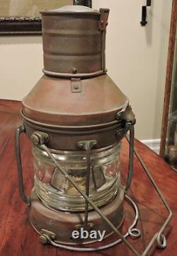Vintage Copper & Brass Anchor Maritime Ship Oil Lantern Light Glass Chimney NICE