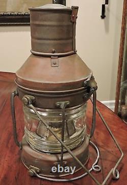 Vintage Copper & Brass Anchor Maritime Ship Oil Lantern Light Glass Chimney NICE