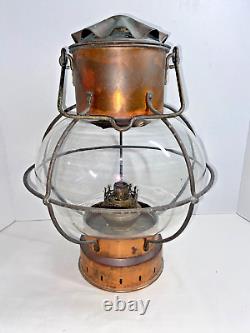 Vintage Copper/Brass Glass Kosmos Brenner Hanging Table Ships Oil Lamp Lantern