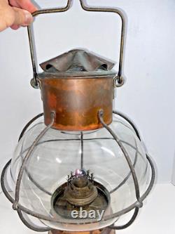 Vintage Copper/Brass Glass Kosmos Brenner Hanging Table Ships Oil Lamp Lantern