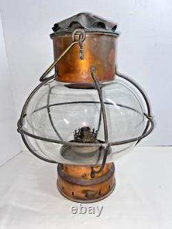 Vintage Copper/Brass Glass Kosmos Brenner Hanging Table Ships Oil Lamp Lantern