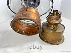 Vintage Copper/Brass Glass Kosmos Brenner Hanging Table Ships Oil Lamp Lantern